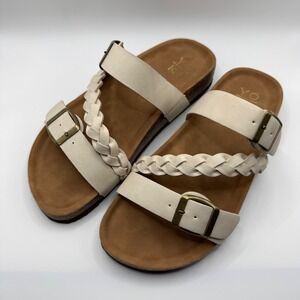Yoki Gian-272 Sandals Womens Size 6 Nude NEW Braided Buckle Slide Comfort